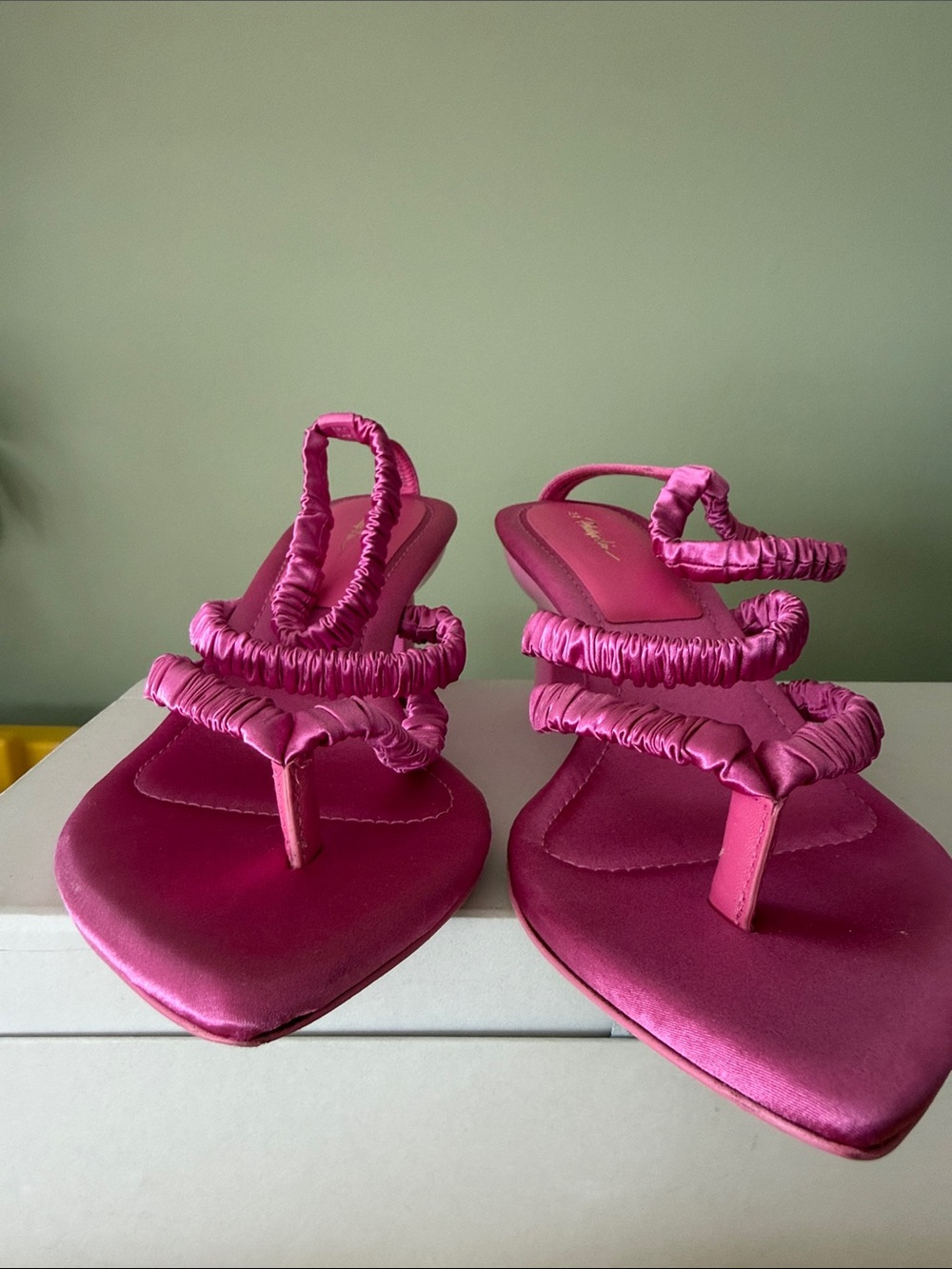 3.1 Phillip Lim Ruched Hot Pink Satin Toe-Loop Sandals